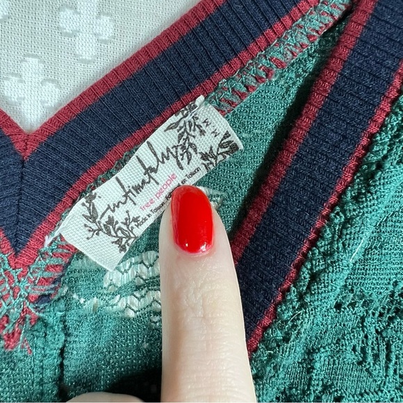 Free People Intimately Green V Neck Floral Lace Long Sleeve Top - Picture 3 of 5